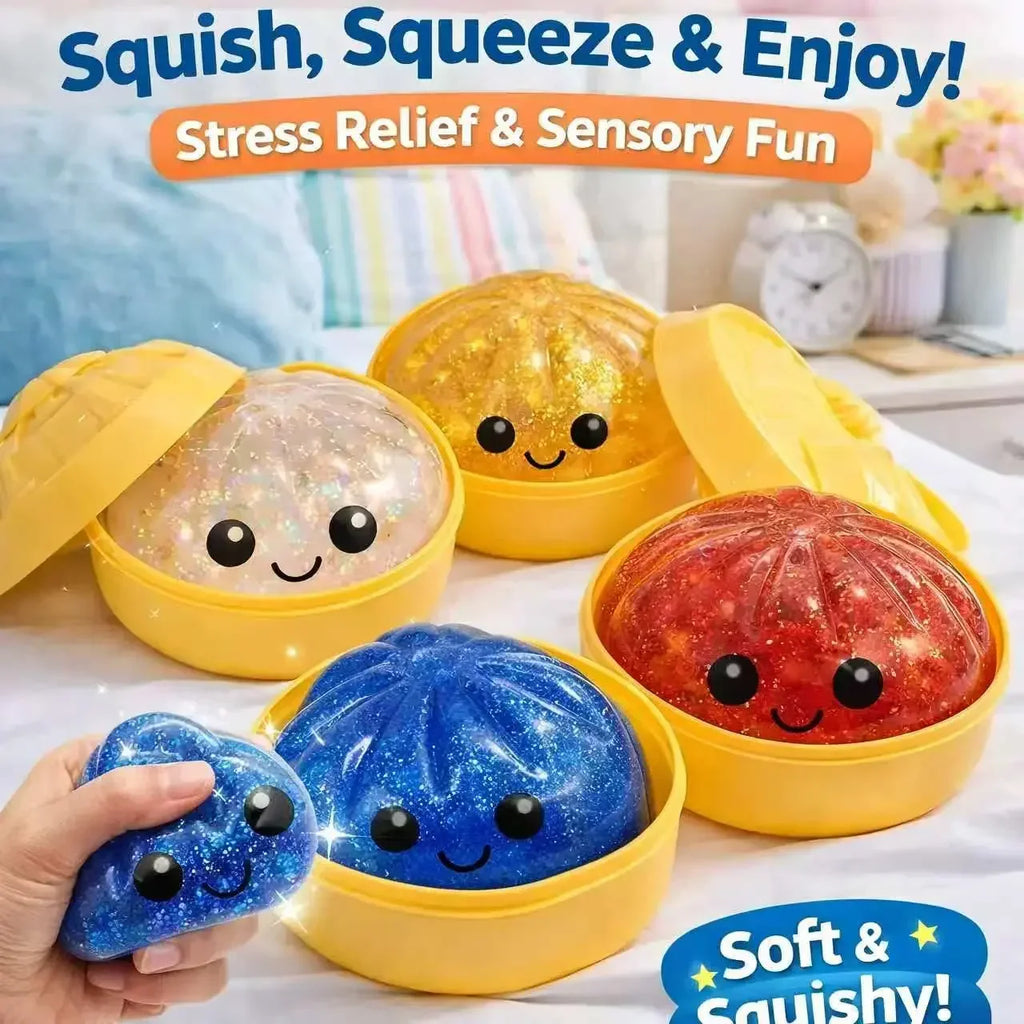 Steamed Bun Squeeze Toy | Simulation Bao Stress Relief Fidget with Beads and Sparkles